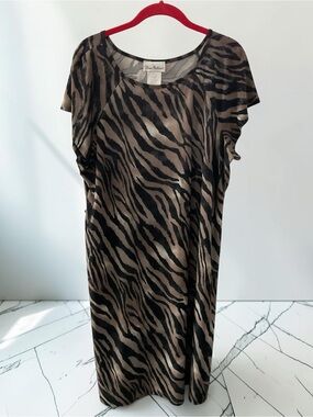 Olivia Matthews Black & Taupe Zebra-Print Midi Dress P:24” L:40.5”
